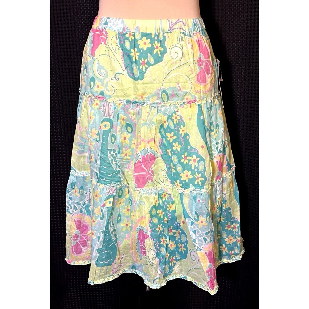 NWT Lilly Tiered Cotton Lined Skirt Southern Belle  Palm Green XL